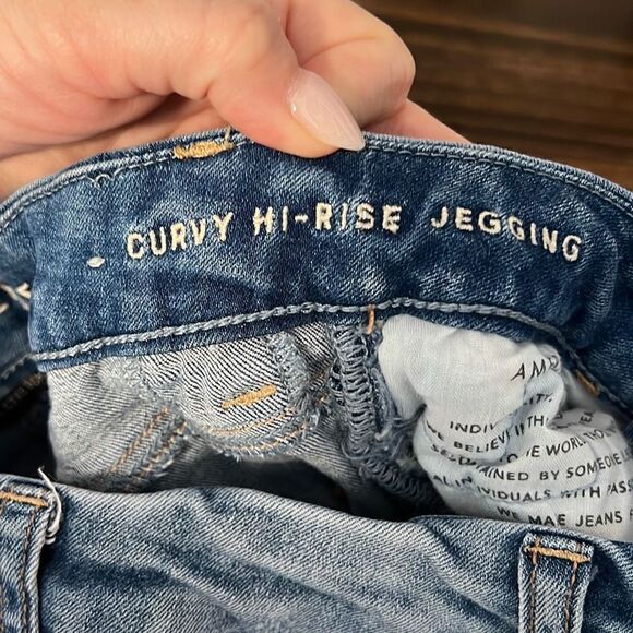 American Eagle Curvy Hi-Rise Jegging Next Level Stretch Jeans Destroyed, 00 Shor - Picture 12 of 12